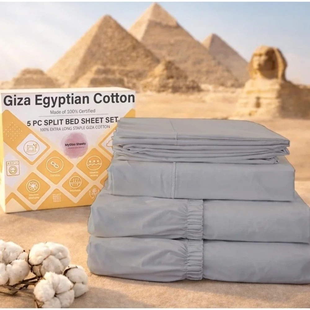 MyGiza Sheets 5 Pcs  Split King Sheet Sets for Adjustable Bed, 100% Giza Cotton